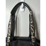 Adrienne Vittadini  Purse Black Nylon Bag Leopard Print Handles Gold Hardware Photo 5