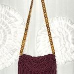 70s Burgundy Crochet Woven Boho Bohemian Bag Purse Tortoiseshell Chain Strap Photo 0