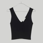 Madewell V-Neck Black Ribbed Sweater Cropped Basic Casual Minimalist Tank Top Photo 3