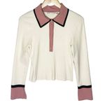Alice + Olivia Women’s Cream and Pink Colorblocked Wool Blend Knit Top Photo 4