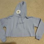 Princess Polly JE T'ADORE CREW CROPPED HOODED SWEATSHIRT PALE BLUE Photo 1