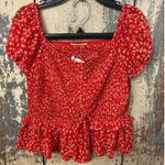 Mable Two Piece Set, crop top and shorts, red floral size Medium Photo 0