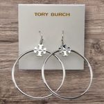 Tory Burch New Authentic STACKED T-Logo Hoop Earrings in Silver on TB Card Photo 0