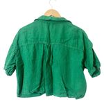 ZARA  Green Linen Cropped Button-Down Short Sleeve Shirt Size Large Photo 1