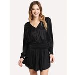 Frame Black Pleated Long Sleeve V Neck Mini Dress Size Small Photo 1