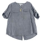 Ellen Tracy Linen Top Gray with Gold Tassel Zipper Medium vacation Photo 1