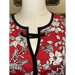 Liz Claiborne Career Med Liquid Jersey Top Red Floral Stretch Beach Resort Vacay Photo 1