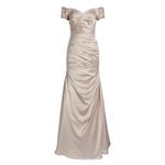 La Femme  Champagne Beaded Off Shoulder Ruched Satin Mermaid Gown Dress 6 = S Photo 2