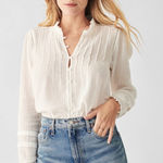 Faherty  Willa Swiss Dot Blouse White Ruffle Long Sleeve Shirt Photo 0