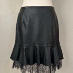 Who What Wear Black Faux Leather Mini Skirt with Ruffle Lace Hem Photo 2