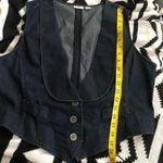 2000s Navy blue mini cropped jean denim vest waistcoat with a deep V Photo 3