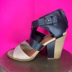 DV Parissa Black Cream Leather Open Toe Stacked Heel Sandal Sz 9.5 Photo 2