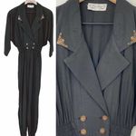Vintage 90s Jumpsuit Black Wrap Front Dolman Long Sleeve Gold Hardware Womens XS Photo 1