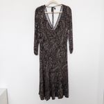 Karen Kane Womens Dress Size L Brown Paisley Midi Boho Whimsigoth Witch Beaded Photo 5