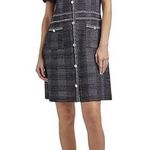 Misook Bold Plaid Tweed Knit Sheath Dress Short Sleeve Stretch Black White Sz S Photo 0