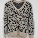 Loft Sweater Womens Small Beige Black Leopard Themed Viscose Tight Knit V Neck Photo 0