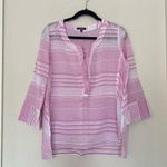 NYDJ Regatta Stripe Split Neck 3/4 Sleeves Cotton Tunic Size Small Photo 1