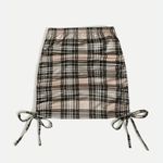 Romwe Brown Plaid Side Ruched Mini Skirt, Size M Photo 0