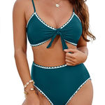 Blooming Jelly  Womens Teal High Waisted Bikini Set Tie Knot Swim Suit M NWT Photo 0