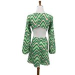 Beginning Boutique Dress Womens Small Mars Twist Mini Green Swirl Long Sleeve Photo 6