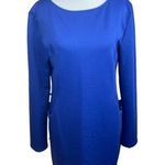 Long Sleeve Knit Bodycon Royal Blue illusion Fitted Dress Size Med Photo 0