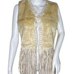 Anthropologie Raga Vest Womens Medium Nomad Fringe Ivory Cream Faux Fur Festival Photo 0