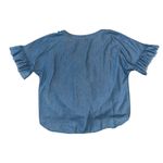 Main Strip  Front Tie Ruffle Sleeve Button Down Faux Denim Top Photo 1