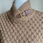 Banana Republic 100% Cotton Knit Waffle Poncho Mock Neck Gold Buckle Photo 4