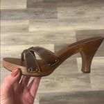 MIA  Vintage Y2K Cross Strap Leather Wooden Heeled Sandals Made in Brazil Sz 7 Photo 2