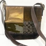 Coach Vintage Signature F10421 Patchwork Crossbody Shoulder Bag Brown Suede Photo 5
