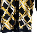 August Silk Women Cardigan Sweater S Navy Yellow Geometric Print Preppy Academia Photo 6