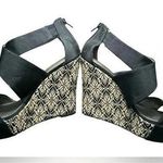 Audrey Brooke  black cross strap wedge with patterned 5 in heel Photo 0