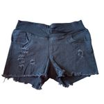 Maternity Set‎ 2 Distressed Denim Shorts Black Wash Frayed Hem Jean Short Large Photo 2