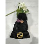 Winter hat Black Ribbed Knit Beanie with Faux Fur Pom Pom brand new Go & Go‎ Photo 6