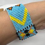 Intricate Beaded Bracelet Native American Style Thunderbird Arrows Light Blue Photo 3