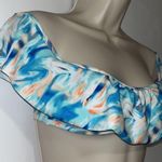 Hollister  Flounce Ruffle Bikini Bandeau Swim Top Off Shoulder Blue Watercolor XS Photo 3
