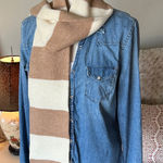Coach  100% wool knit, cream tan, preppy classic stripe winter scarf OS Photo 0