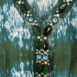 Dress Barn Boho Womens Embellished Beaded Tunic Top Size XL  Green Blue Tie Dye Photo 2