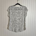 Orvis  Linen Blend White Botanical Cap Sleeve Top D8 Photo 4