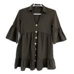 ZARA  Linen‎ Blend Oversize Button Front Ruffle Mini Tunic Dress Small Boho Boxy Photo 0