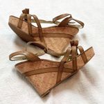 Guess Cork Wedge Sandals Leather Strappy Brown Bow Tan Size 8.5 M 5” Heel Photo 4
