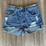 H&M  Divided Distressed Cuffed Denim Shorts Mom Jean Button Fly Medium Wash Blue Photo 6