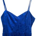 Lulus Chic Sensibility Cobalt Blue Satin Jacquard Pleated Midi cocktail Dress Photo 5