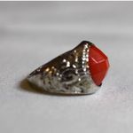 Source Unknown NWOT Lt. Pumpkin Orange Inset Glass Stone Etched Silver Tone Szs 5-6 & 8 Rings Photo 2