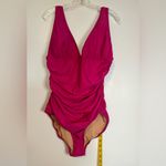 J.Crew  SwimSuit‎ Women’s Size 16 Pink Fuchsia Ruched One-Piece V Neck Beach NWT Photo 2