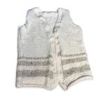 Vintage Chunky Hand Knit Wool Blend Sleeveless Cardigan Cream Neutral Winter Tan Size M Photo 6