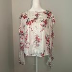 Lulus Tender Love white & pink floral sheer long sleeve button-front top size M Photo 2