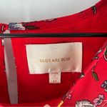 Skies Are Blue  Vibrant Red Floral Chiffon Lace Detail 3/4 Sleeve Shift Dress‎ M Photo 1