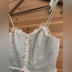 Vintage Size Small Baby Blue Lace Tiered Tie Strap Coquette Prairie Maxi Dress Photo 3