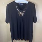 Susan Graver  Womens Size 1X Black V-Neck Blouse Embellished Dressy Casual Blouse Photo 0